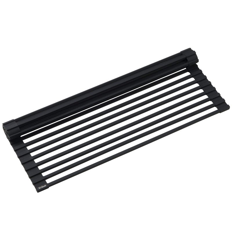 Kraus Multipurpose Over-Sink Roll-Up Dish Drying Rack, Colander and Trivet in Black, KRM-10BLACK - Image 1