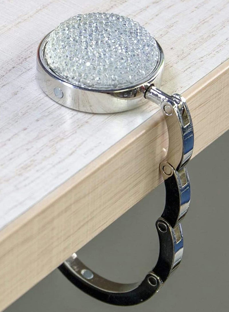 3 PCS Foldable Handbag Hanger with Bling Rhinestones - Stylish Table Purse Hook in White, Pink, and Blue - Image 5