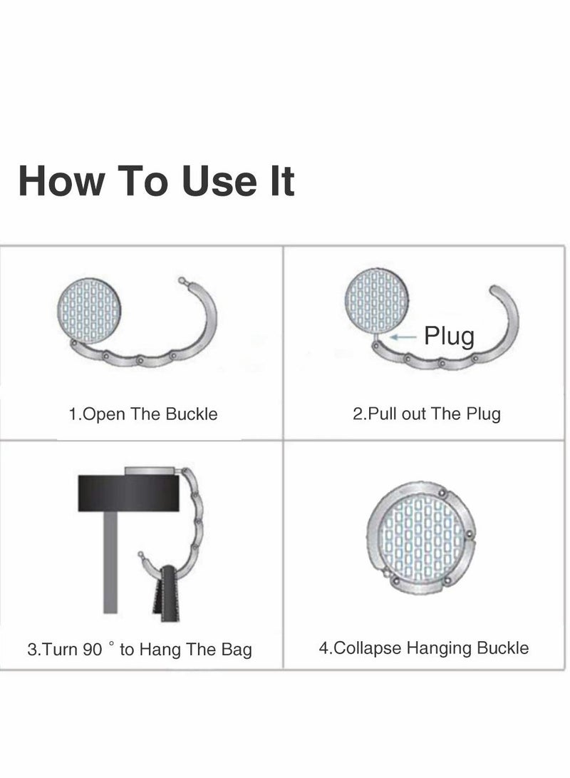 3 PCS Foldable Handbag Hanger with Bling Rhinestones - Stylish Table Purse Hook in White, Pink, and Blue - Image 4