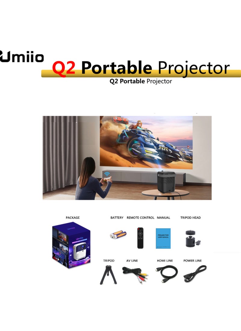 Umiio - Portable Video Projector HDMI USB AV Interface Bluetooth WiFi Game TV 1080P Screen Android Projector with Tripod - Image 1