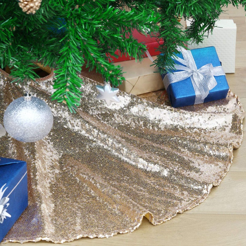 BCOOL Christmas Tree Skirt Champagne Gold Sequence Xmas Tree Skirts 48inch Round Sequin Tree Skirt Personalized Xmas Decor Home Decor Skirting