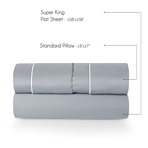 Spread Spain 500 Thread Count Italian Pure Cotton Flat Sheets 108" x 108" Inch Super King Size Bedsheet with 2 Pillow Cases (Cloud) - Image 4