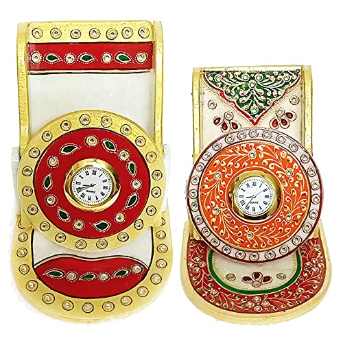 Handicraft Kingdom Mobile Holder for Bed and Table Smartphone Desktop Stand with Inbuilt Small Clock for Office Kitchen Approx Size 45 Inch Wt 1150 Gm Pack of 2 - Image 1