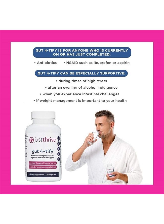 Just Thrive جوت 4-تيفي - دعم معقد لإصلاح الأمعاء مع الأحماض الأمينية، بروبيوتيك - تخفيف الانتفاخ للنساء - 90 كبسولة - Image 5
