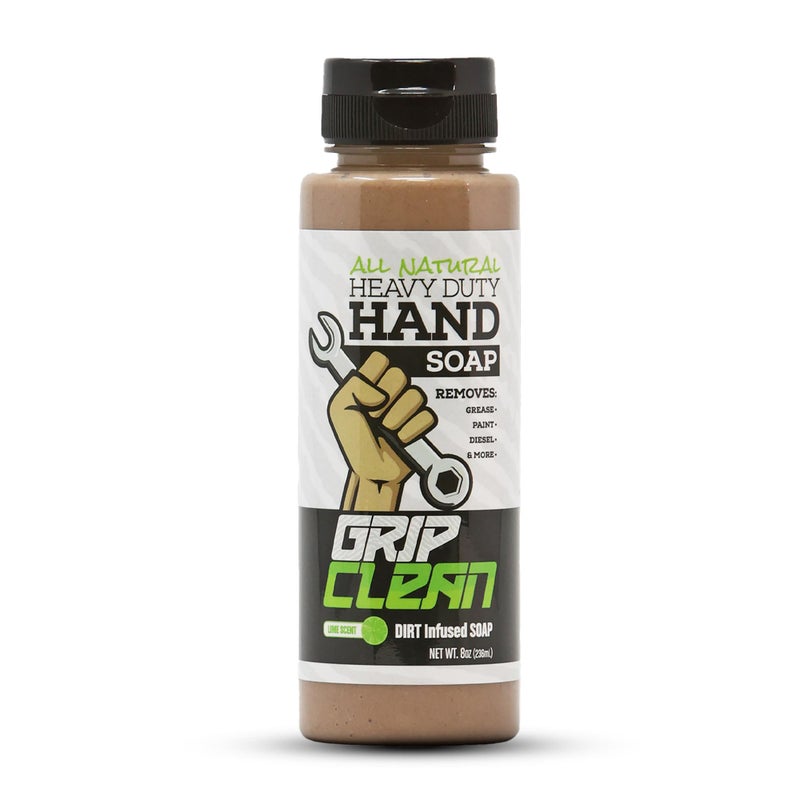 Grip Clean  Hand Cleaner for Mechanics  HeavyDuty Mechanic Soap Liquid Hand Soap with Natural Pumice  Clay to Absorb Tough Grease Oil  Dirt  Moisturizing Coconut Oil Lime Scent 8oz