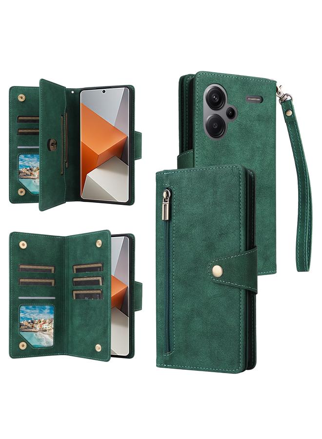 The Bros Case For Xiaomi Redmi Note 13 Pro+ Rivet Buckle 9 Cards Three Fold Leather Phone Case