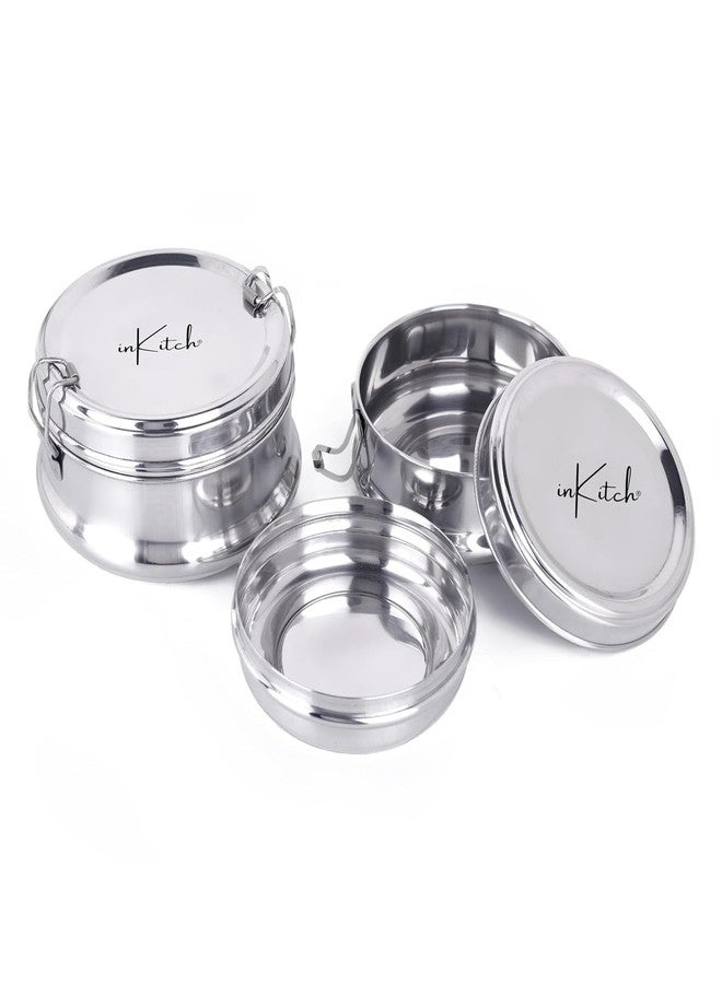 inKitch Premium Stainless Steel Lunch Box for Office, Kids & Travel | Airtight, Leakproof Meal Pack with Separator Plate & Locking Clip | Durable Portable Food Container (2, 250ml & 300ml) - Image 1