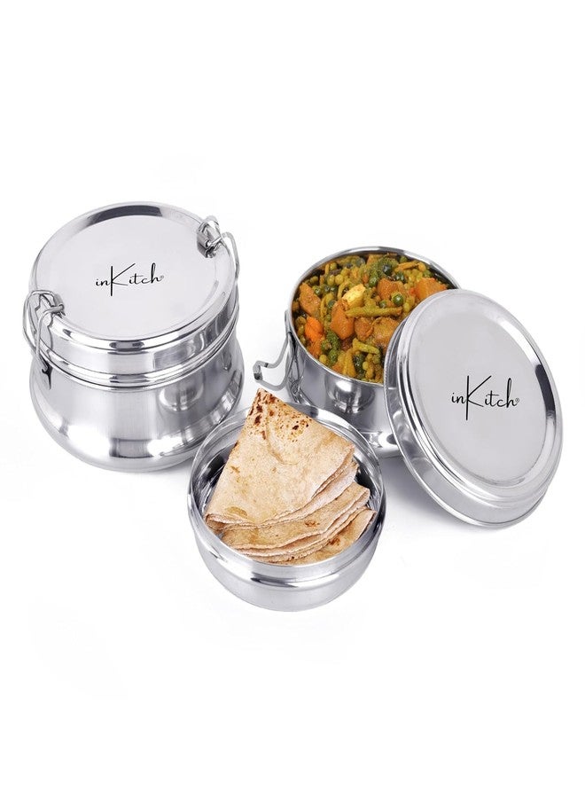 inKitch Premium Stainless Steel Lunch Box for Office, Kids & Travel | Airtight, Leakproof Meal Pack with Separator Plate & Locking Clip | Durable Portable Food Container (2, 250ml & 300ml) - Image 2