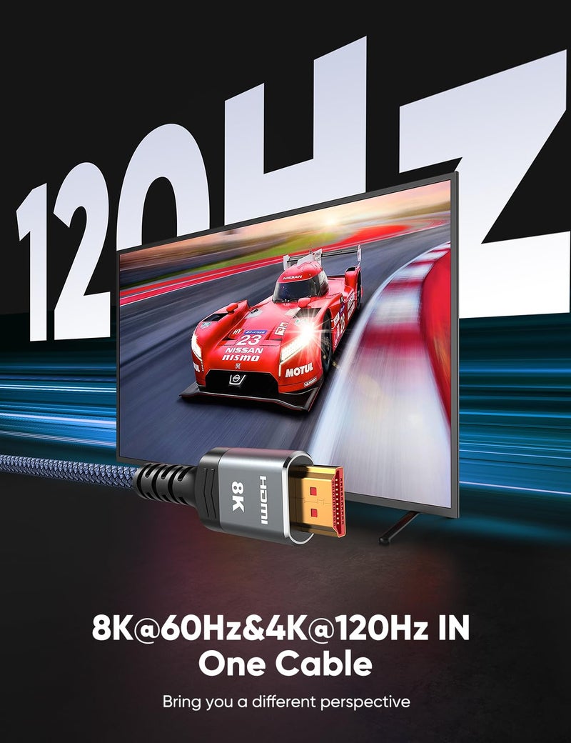 Highwings 8K 2.1 HDMI Cable 3.3FT/1M 2-Pack, 48Gbps High Speed HDMI Braided Nylon Cord-4K120 144Hz 8K60Hz RTX 3090 eARC HDR10 4:4:4 HDCP 2.2&2.3 QMS VRR,Compatible for Laptop,Monitor,Roku TV,HDTV - Image 3