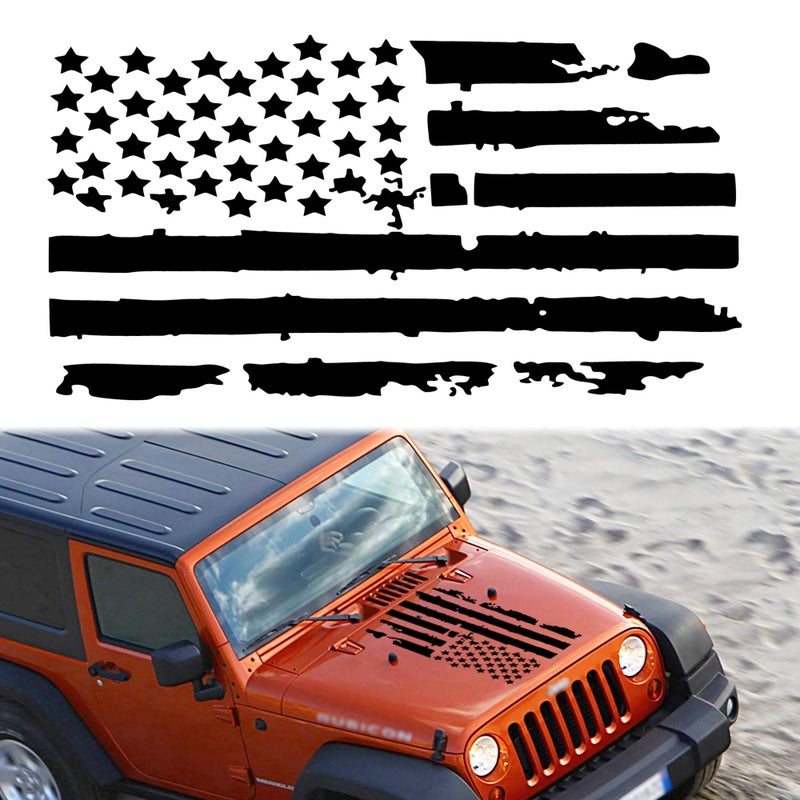 TOMALL 23.6'' American Flag Distressed Decal for Auto Hood USA Flag Stripe Graphic Vinyl Waterproof Universal for All Car SUV Truck Hood Door Sides Windshield Decoration (Black)