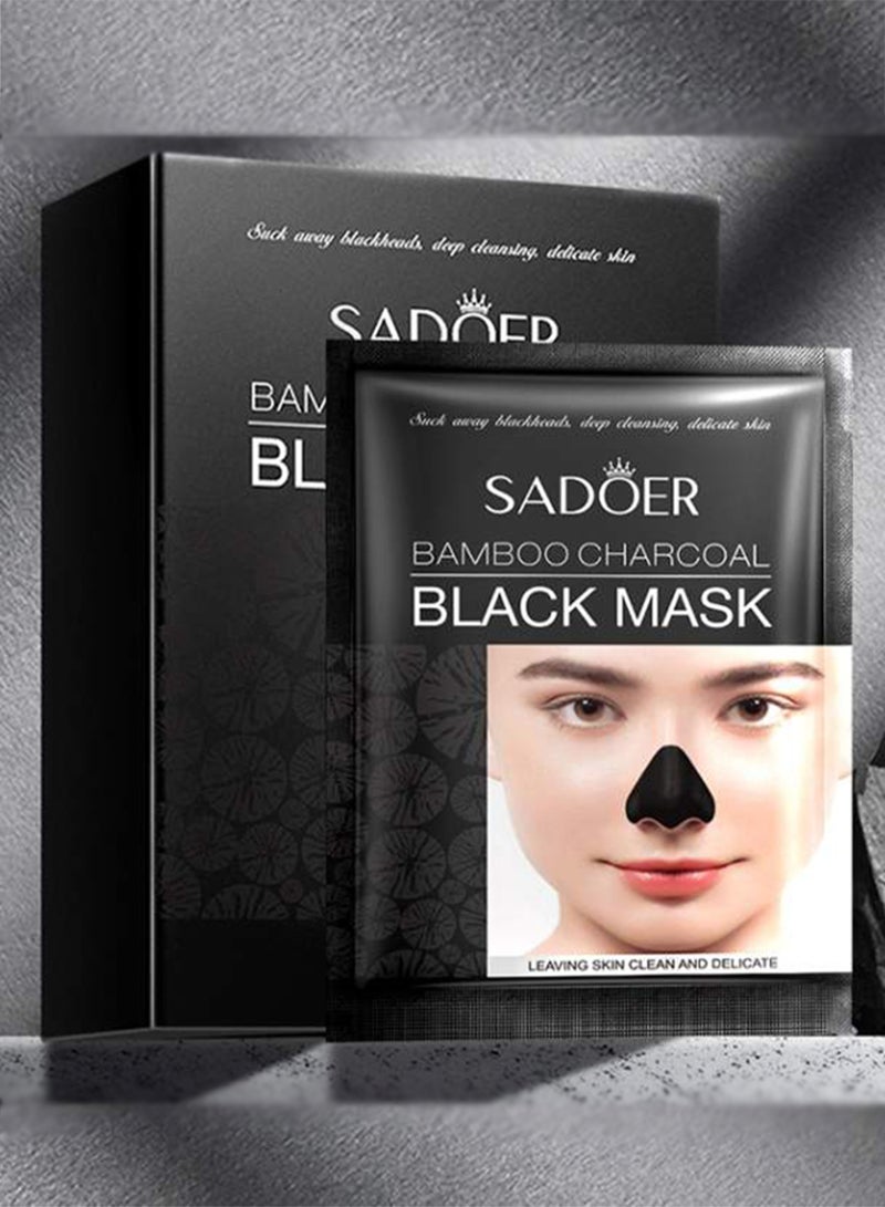 SADOER 10pcs Bamboo Charcoal Black Mask Blackhead Remover Mask Shrink Pores Oil Control Deep Cleansing Skin Care Mask Black Heads Remover Pore Cleansing Mud Nose Mask - Image 1