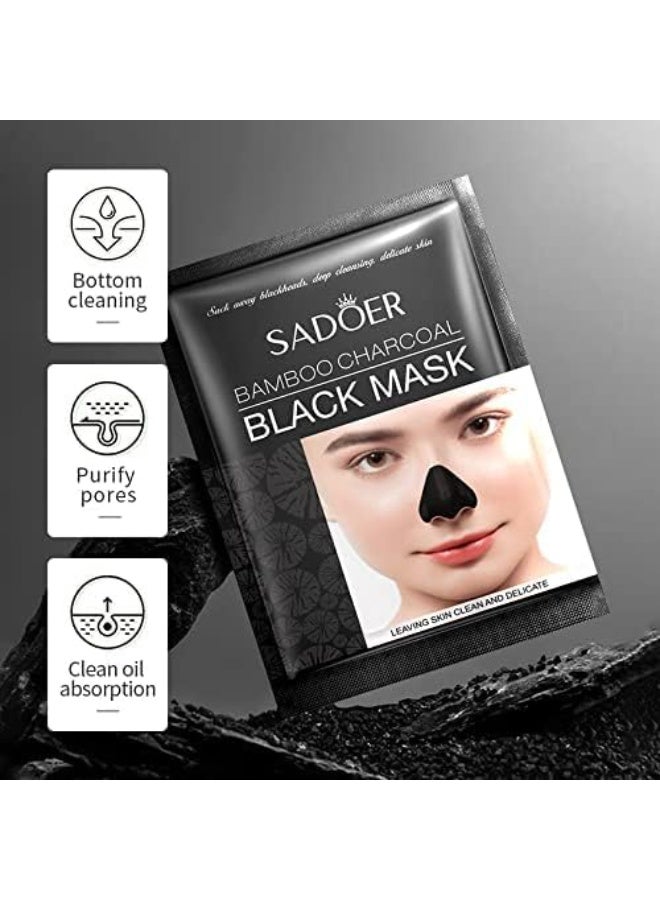 SADOER 10pcs Bamboo Charcoal Black Mask Blackhead Remover Mask Shrink Pores Oil Control Deep Cleansing Skin Care Mask Black Heads Remover Pore Cleansing Mud Nose Mask - Image 4
