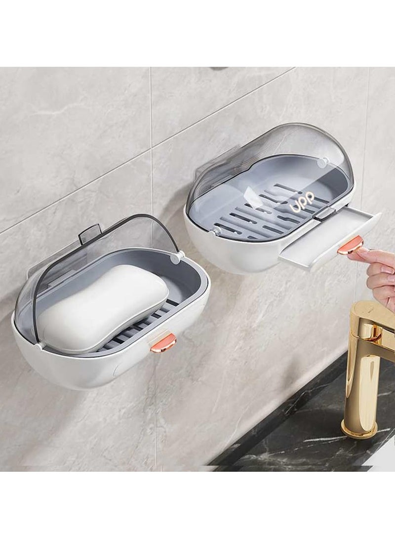 SYOSI حامل صابون للاستحمام مع غطاء - 2 عبوة، حامل صابون مع تصريف، صندوق صابون مثبت على الحائط، حامل تخزين لصابون بدون حفر، حوامل صابون للاستحمام، الحمام، حوض الاستحمام - Image 1