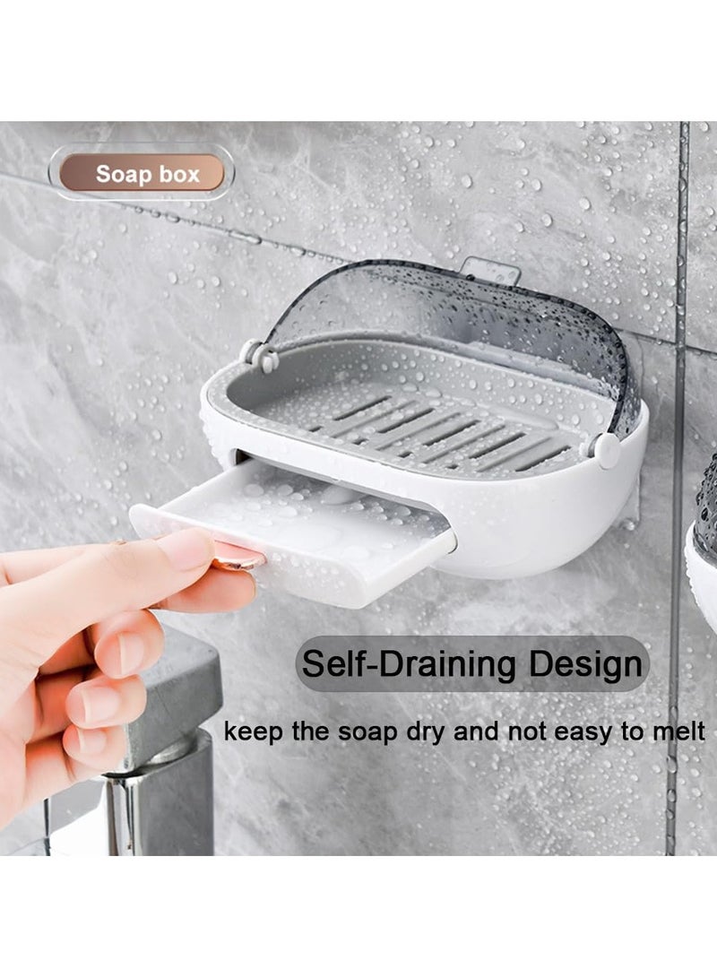 SYOSI حامل صابون للاستحمام مع غطاء - 2 عبوة، حامل صابون مع تصريف، صندوق صابون مثبت على الحائط، حامل تخزين لصابون بدون حفر، حوامل صابون للاستحمام، الحمام، حوض الاستحمام - Image 4