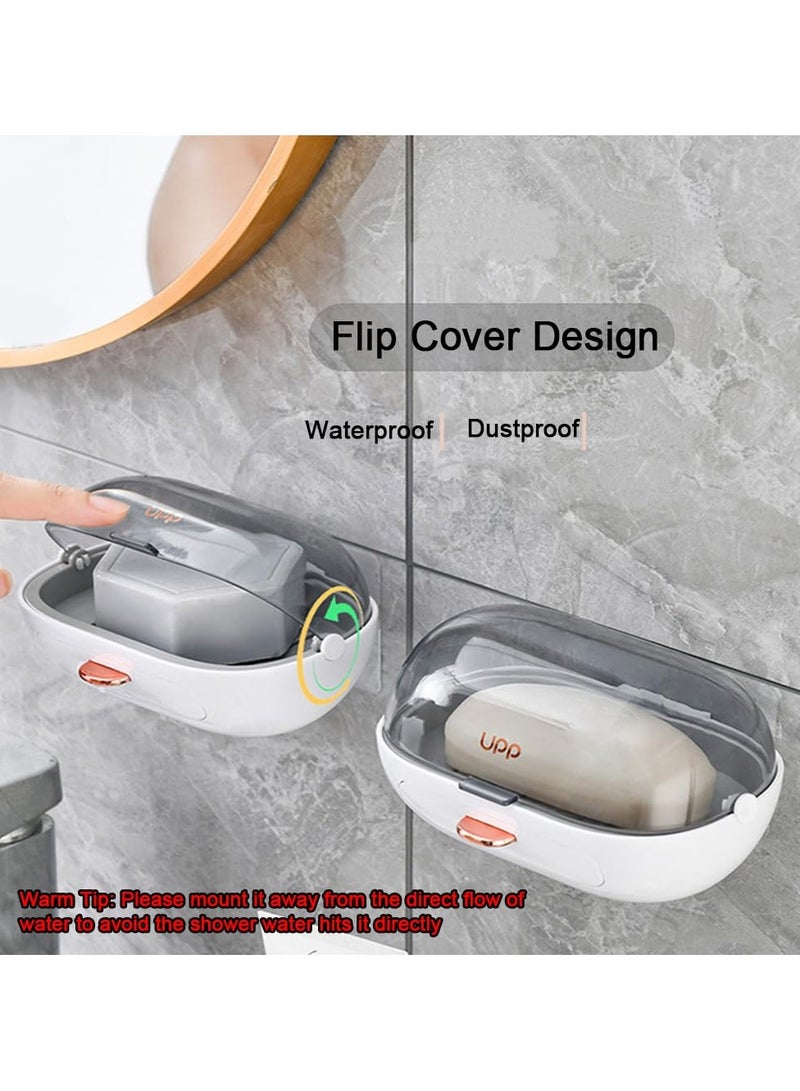 SYOSI حامل صابون للاستحمام مع غطاء - 2 عبوة، حامل صابون مع تصريف، صندوق صابون مثبت على الحائط، حامل تخزين لصابون بدون حفر، حوامل صابون للاستحمام، الحمام، حوض الاستحمام - Image 2