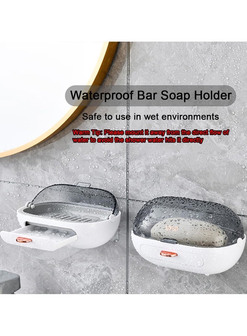 SYOSI حامل صابون للاستحمام مع غطاء - 2 عبوة، حامل صابون مع تصريف، صندوق صابون مثبت على الحائط، حامل تخزين لصابون بدون حفر، حوامل صابون للاستحمام، الحمام، حوض الاستحمام - Image 3