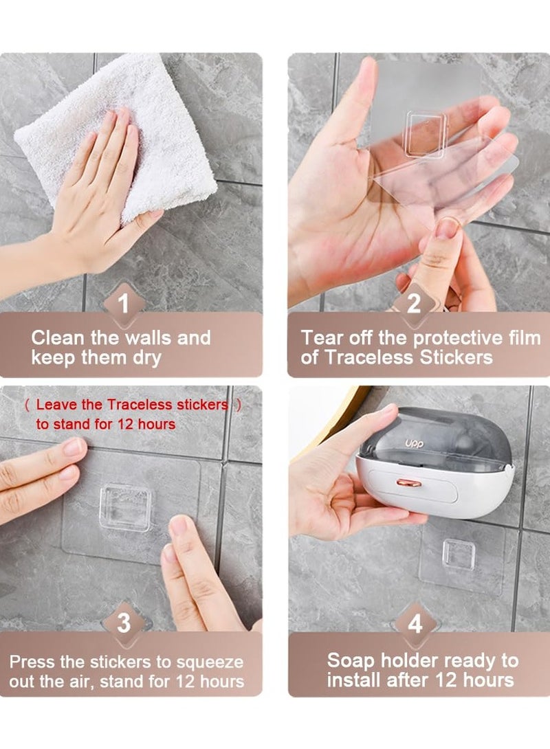 SYOSI حامل صابون للاستحمام مع غطاء - 2 عبوة، حامل صابون مع تصريف، صندوق صابون مثبت على الحائط، حامل تخزين لصابون بدون حفر، حوامل صابون للاستحمام، الحمام، حوض الاستحمام - Image 5