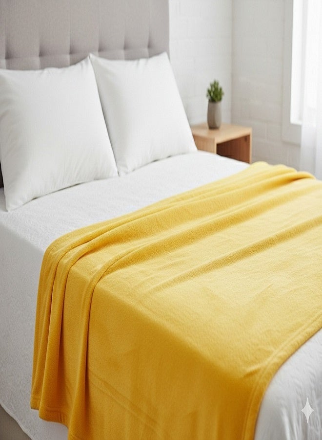 Double Fleece Blanket 200x240cm Microfiber Soft Warm Lightweight Breathable Plain Yellow