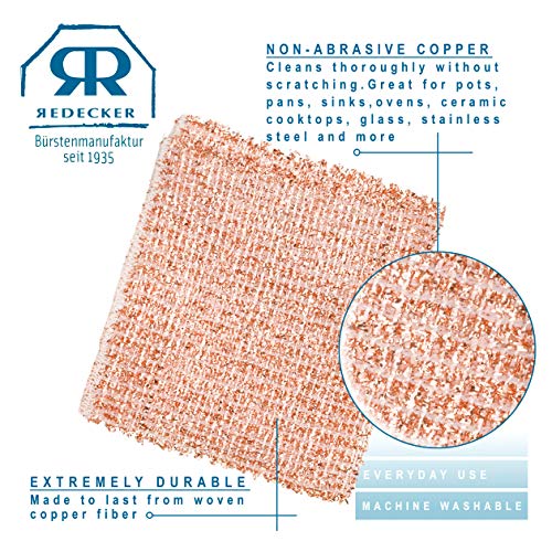 Redecker Real Copper Cleaning Cloths – Scratch-Free 2-Ply Woven Copper Scrub Pads for Pots, Pans, Sinks, Glass & Stainless Steel – Reusable, Machine Washable, Durable, Eco-Friendly – Set of 2 - Image 4