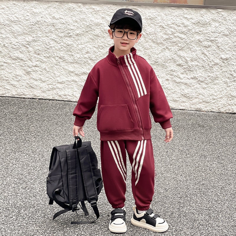 Boys' Spring Wear Suit Children'S Western Style Internet Celebrity Handsome Sweatshirt Baby Two-Piece Set - Image 1