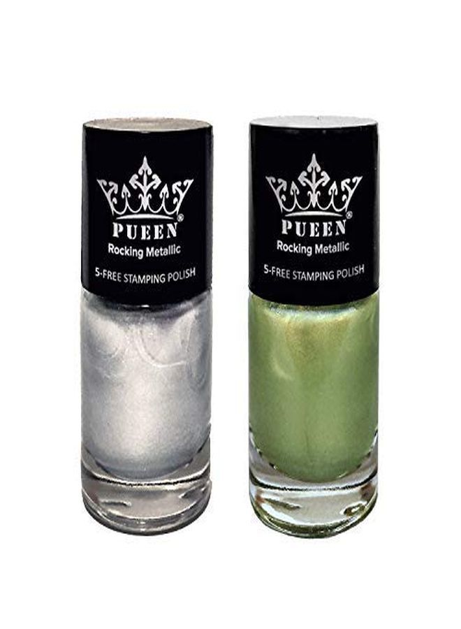 PUEEN Rocking Metallic Nail Art Stamping Polish Most Wanted Color Collection - (601 - Silver Dust + 603 - Golden Delicious) 12Ml Each - Bh000871  - Image 1
