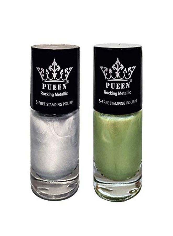 PUEEN Rocking Metallic Nail Art Stamping Polish Most Wanted Color Collection - (601 - Silver Dust + 603 - Golden Delicious) 12Ml Each - Bh000871  - Image 2