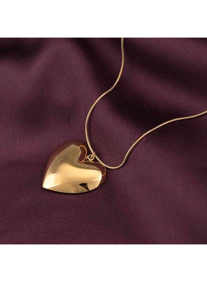 PALMONAS 18k Gold Tone Plated Golden Heart Charm Chain Necklace
 for Women - Image 3