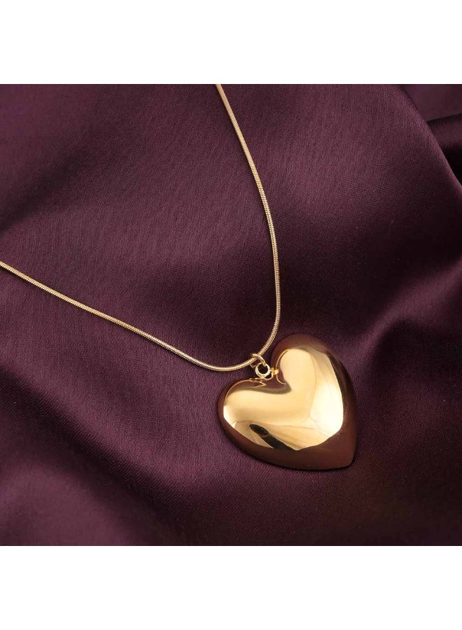PALMONAS 18k Gold Tone Plated Golden Heart Charm Chain Necklace
 for Women - Image 2