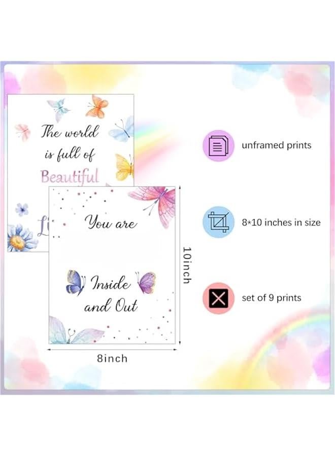 Arabest 9 Set Watercolor erfly Inspirational Quote Wall Poster Prints 8 x 10 Inch erfly Motivational Saying Woman Room Decor Pictures Decor Wall Decals with 30 Glue Point Dots  - Image 2
