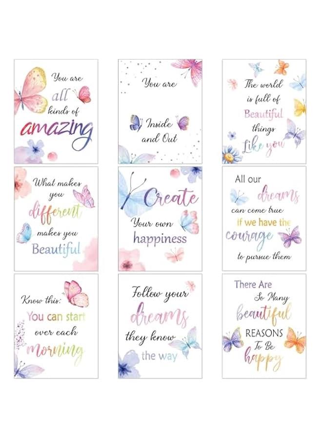 Arabest 9 Set Watercolor erfly Inspirational Quote Wall Poster Prints 8 x 10 Inch erfly Motivational Saying Woman Room Decor Pictures Decor Wall Decals with 30 Glue Point Dots  - Image 1