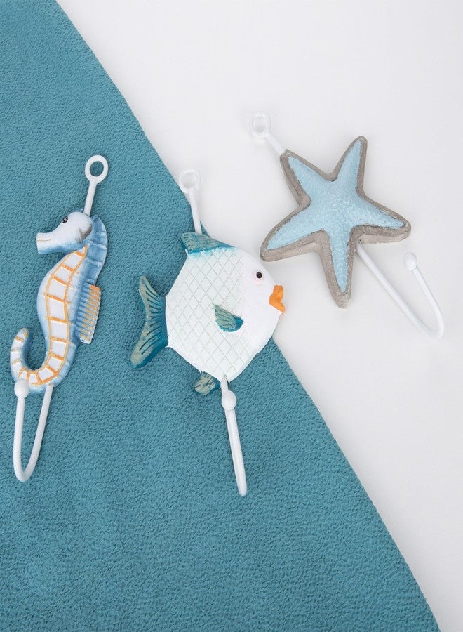 Umbrotiger Mediterranean Resin Wall Hooks 3 Set - Coastal Sea Life Decor with Fish, Starfish & Seahorse for Bathroom/Bedroom/Office (Oceanic Edition) - Image 4