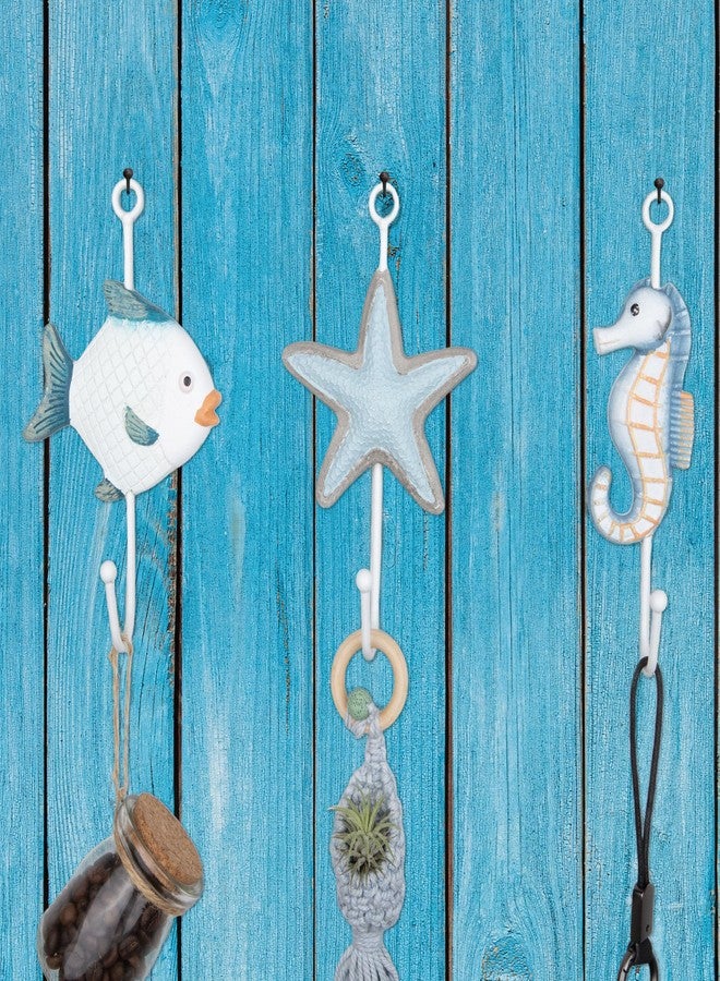 Umbrotiger Mediterranean Resin Wall Hooks 3 Set - Coastal Sea Life Decor with Fish, Starfish & Seahorse for Bathroom/Bedroom/Office (Oceanic Edition) - Image 3