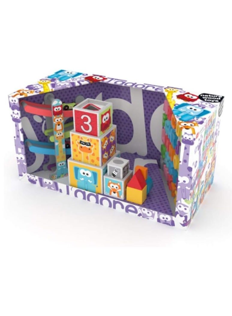 جي'أدور مجموعة هدايا للأطفال 3 في 1 من خشب الطبيعة مع مكعبات تعشيش لأصدقاء الحيوانات ولغز الأبجدية - Image 1