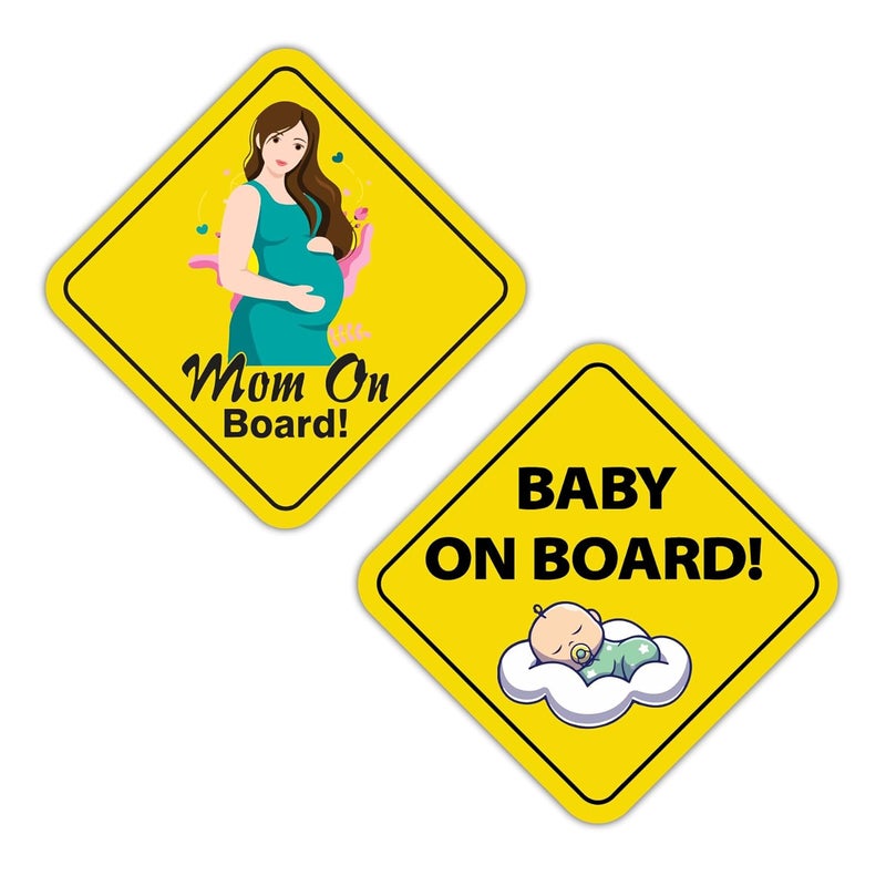 Stickloop Bump On Board and Baby On Board Car Sticker | Pregnant Women and Kids Safety Sign Window Sticker for Vehicle Glass (Baby & Mom On Board) - Image 1