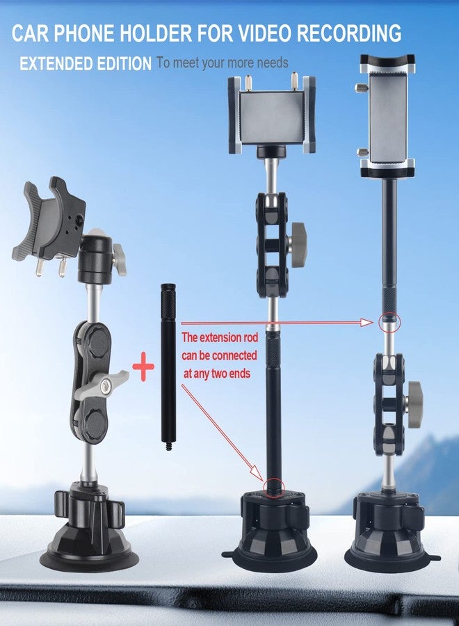 leepiya Universal Ball Head Arm for Phone 360 Adjustable Car Suction Phone Holder with Remote Control Shooting Windshield Phone Mount for Car Cell Phone Holder Stand for Video Recording - Image 2
