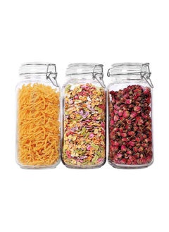 3 Pieces Clip Jar Big 78oz Glass Food Storage Jars with Airtight Clamp Lids, Air Tight 2300ml Clear Preserving Seal Wide Mouth Containers with Wire Clips Fastening Large Kitchen