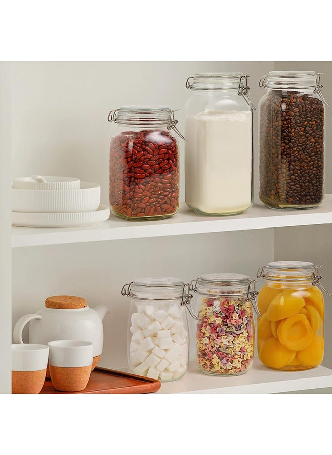 Mash - 3 Pieces Clip Jar Big 78oz Glass Food Storage Jars with Airtight Clamp Lids, Air Tight 2300ml Clear Preserving Seal Wide Mouth Containers with Wire Clips Fastening Large Kitchen - Image 1