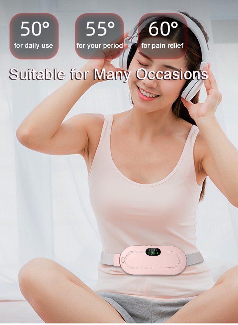 Portable Cordless Heating Pad Electric Waist Belt Device Fast Heating 3 Temperature Modes 4 Vibration Massage Speeds for Back Pain Relief USB Charging Belly Heating Pad White - Image 3