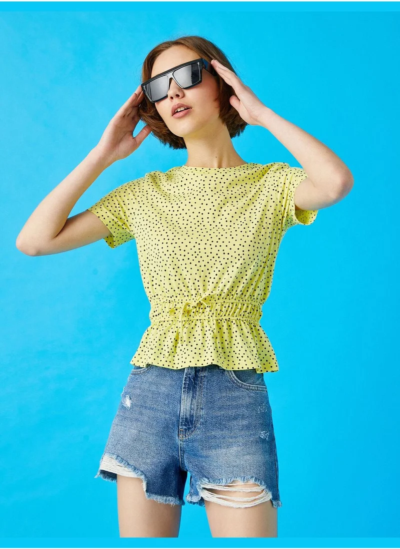 KOTON Polka Dot T-Shirt Drawstring Cotton