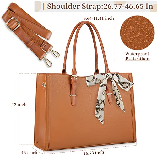 IGOLUMON Laptop Bag for Women 15.6 inch Waterproof Laptop Tote Work Bag Leather Computer Tote Briefcase Bag Office Professional Large Capacity Handbag School Shoulder Bag Brown - Image 5