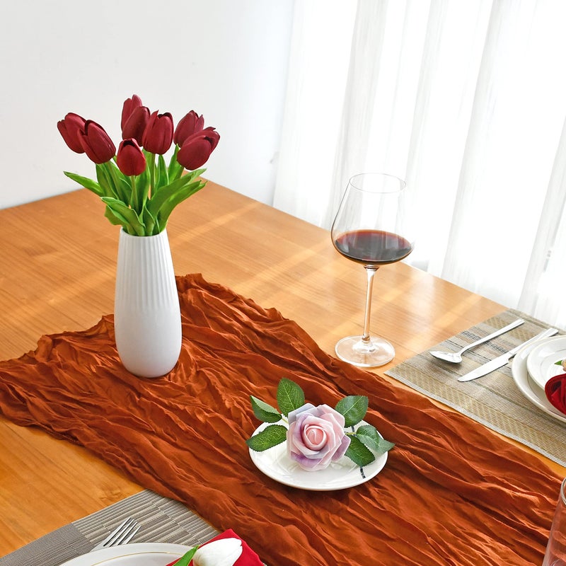 Mandy's Artificial Tulips 20 Stems Burgundy PU Faux Flowers for Valentine's Day and Easter Decorations Wedding Home Decor 13.5 Inch - Image 3