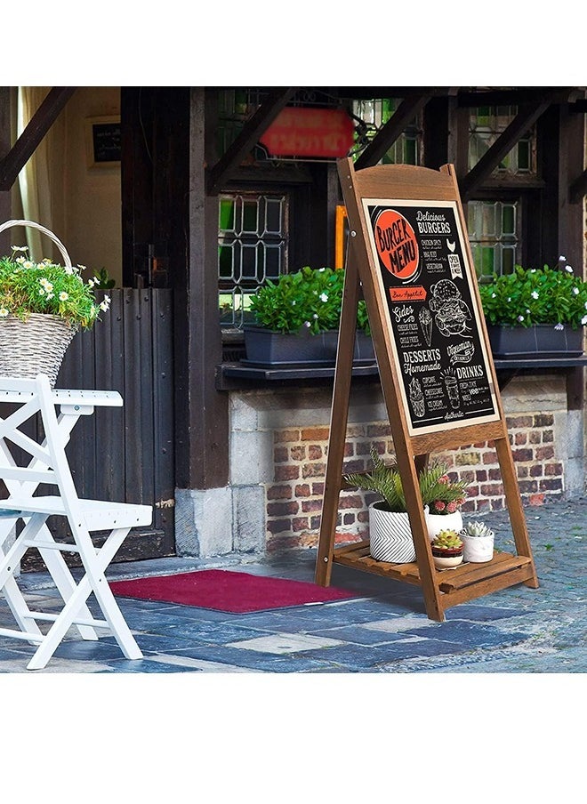 Generic - Magnetic Chalkboard Sign with Shelf Wood A Frame Chalkboard Message Chalk Board Dry Erase Blackboard with Easel Rustic Sidewalk Display for Business Restaurant Wedding Brown - Image 1
