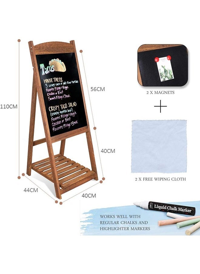 Generic - Magnetic Chalkboard Sign with Shelf Wood A Frame Chalkboard Message Chalk Board Dry Erase Blackboard with Easel Rustic Sidewalk Display for Business Restaurant Wedding Brown - Image 1