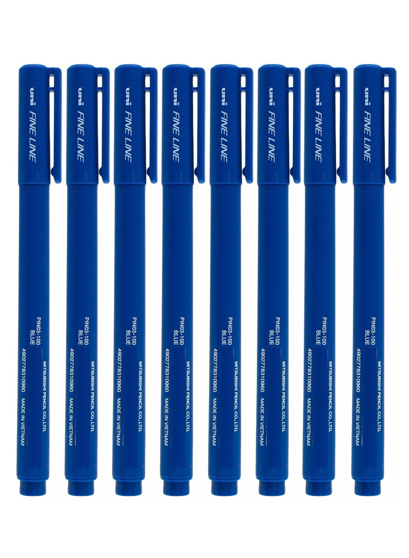 Uniball 8-Piece Pin Fine Line Pen 0.3mm Tip Blue Ink - Image 1