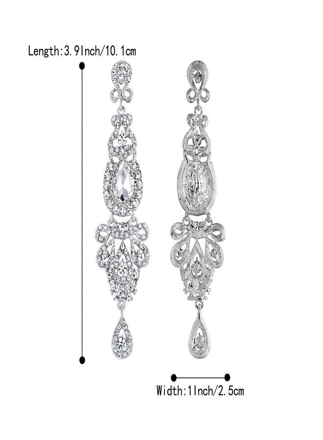 BriLove Women's Wedding Bridal Crystal Art Deco Long Chandelier Dangle Earrings Clear Silver-Tone - Image 5