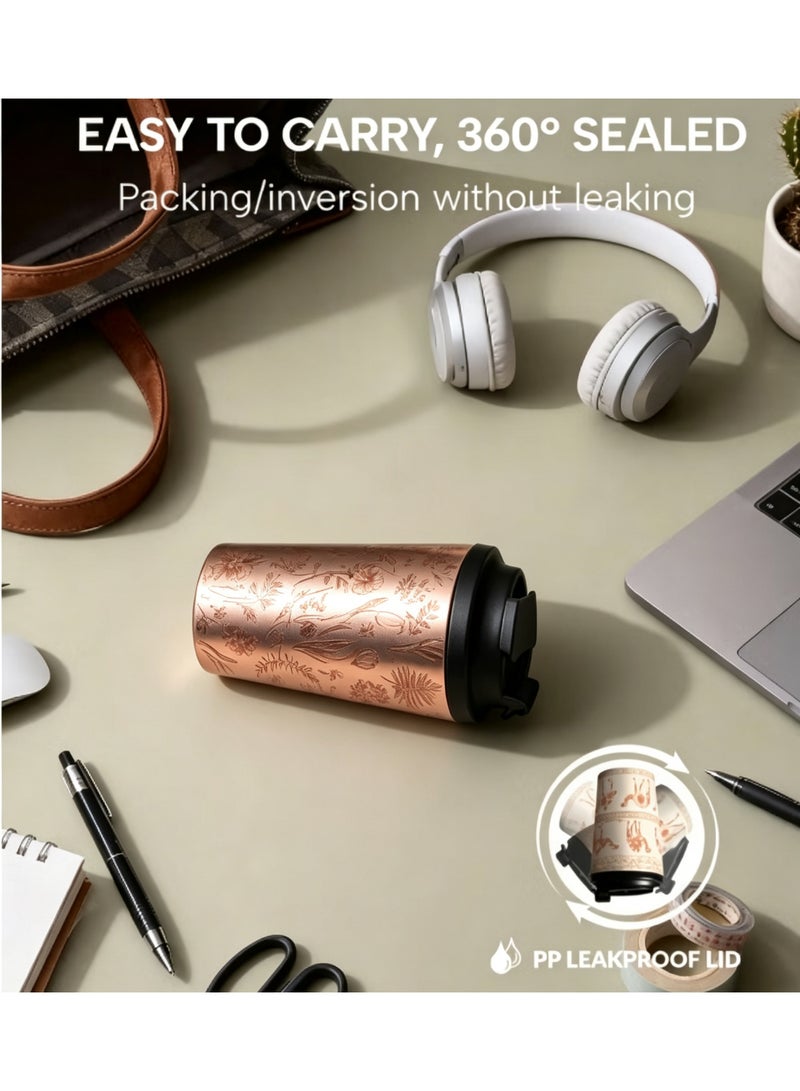 كوب قهوة مزدوج الطبقات عازل للحرارة بغطاء إغلاق كامل، تصميم مانع للانزلاق قاعدة آمنة للسيارة، سهل التنظيف لجميع أنواع المشروبات - Image 5