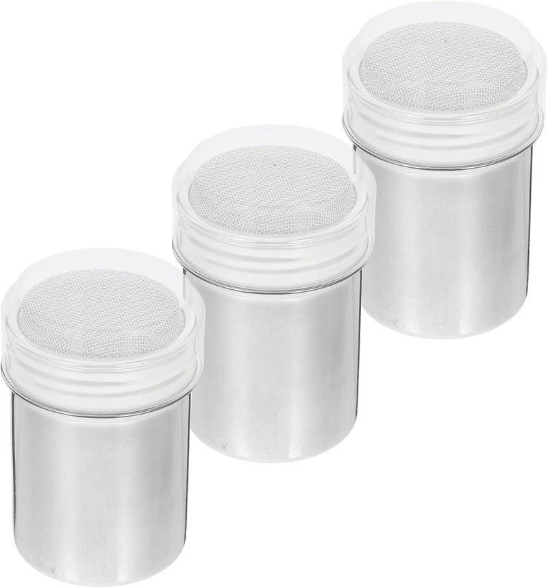 3pcs Stainless Steel Sugar Shaker Set with Lid, Cinnamon Powder Dispenser and Flour Duster for Baking, Coffee, and Cooking, Fine Mesh Powdered Sugar Container for Kitchen Use - Image 1