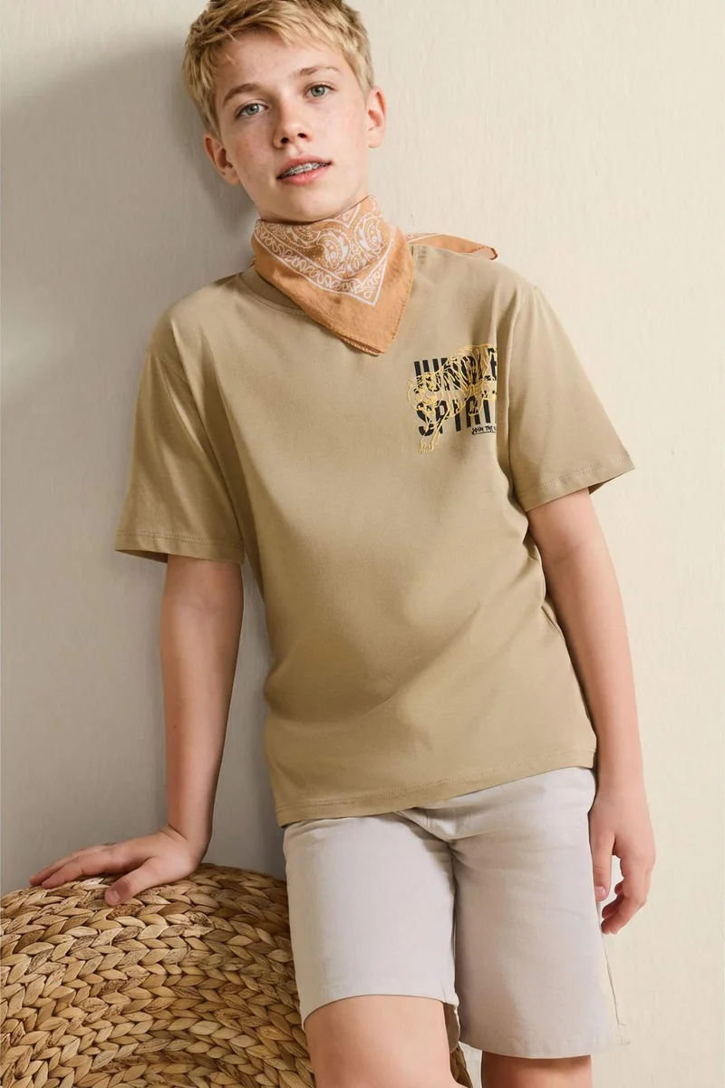 ديفاكتو Boy New Regular Fit Crew Neck Printed T-Shirt