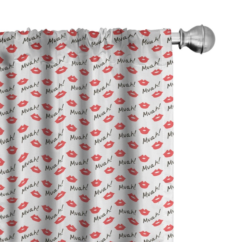 Ambesonne Kiss Window Curtains  Red Woman Lips Kiss Marks Pattern Romance Feminine Graphic Valentines Day  Lightweight Decor 2-Panel Set with Rod Pocket  Pair of - 28"" x 84""  Vermilion White - Image 1