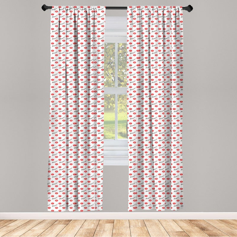 Ambesonne Kiss Window Curtains  Red Woman Lips Kiss Marks Pattern Romance Feminine Graphic Valentines Day  Lightweight Decor 2-Panel Set with Rod Pocket  Pair of - 28"" x 84""  Vermilion White - Image 2